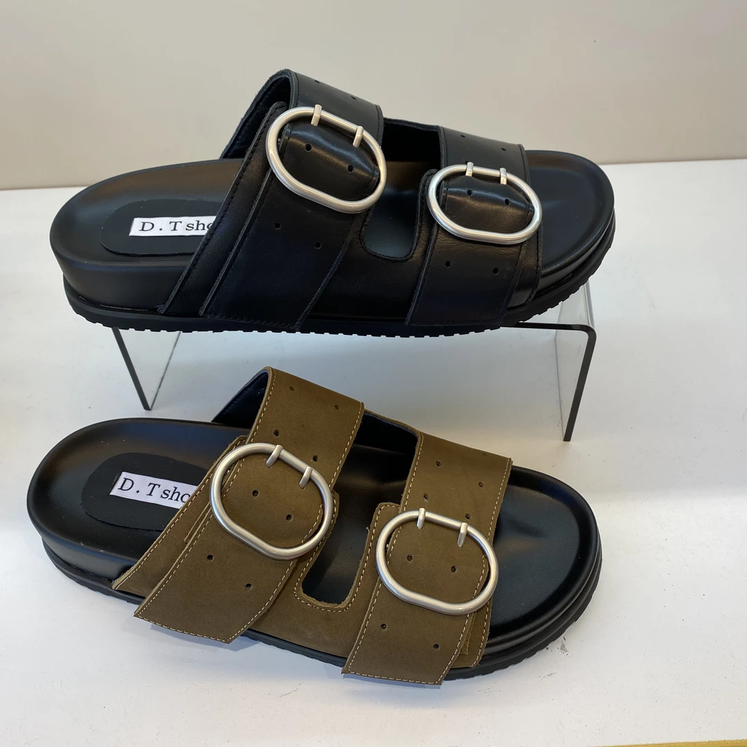 70A839时尚休闲舒适防滑露趾百搭真皮拖鞋