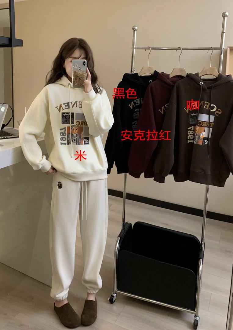 7262加绒加厚冬季情侣百搭韩版ins减龄印花卫衣