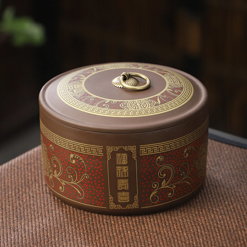家用创意复古多用途紫砂茶叶罐密封防潮普洱红茶缸送礼散茶醒茶罐