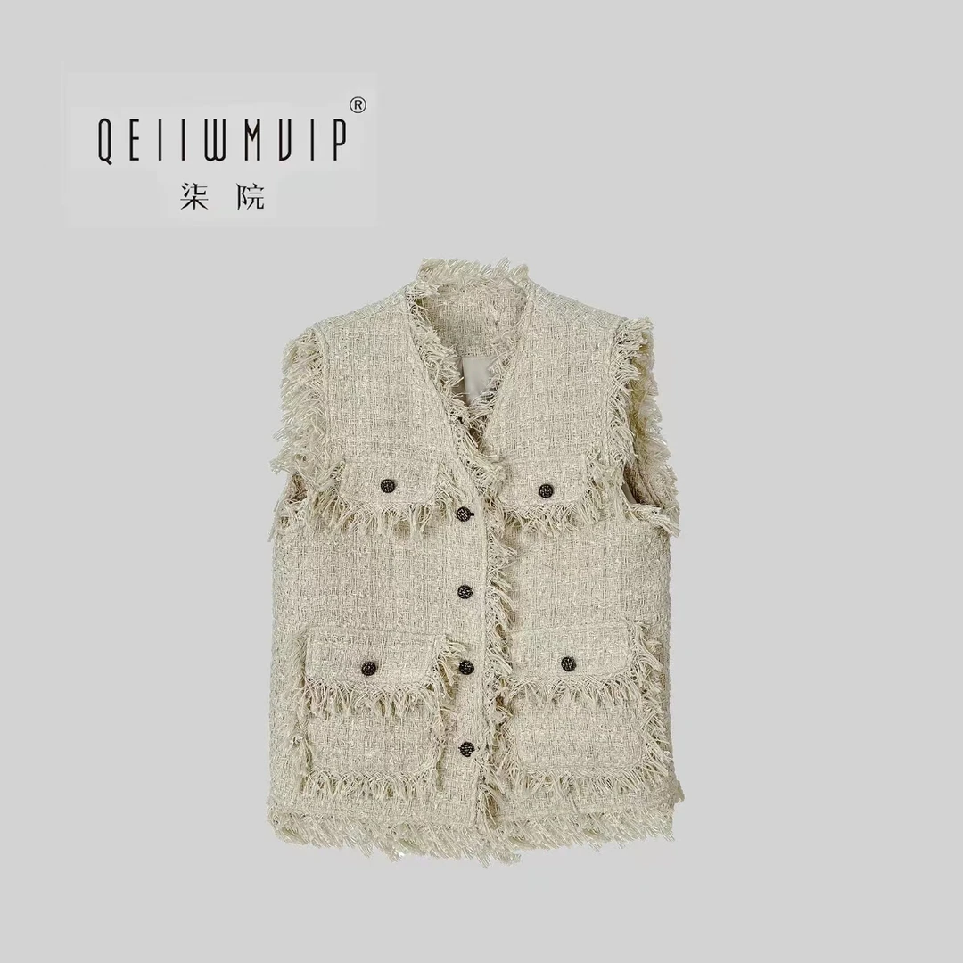QEIIWMVIP/柒院【柒柒家】秋季百搭气质显瘦时尚女士小香风马甲9381