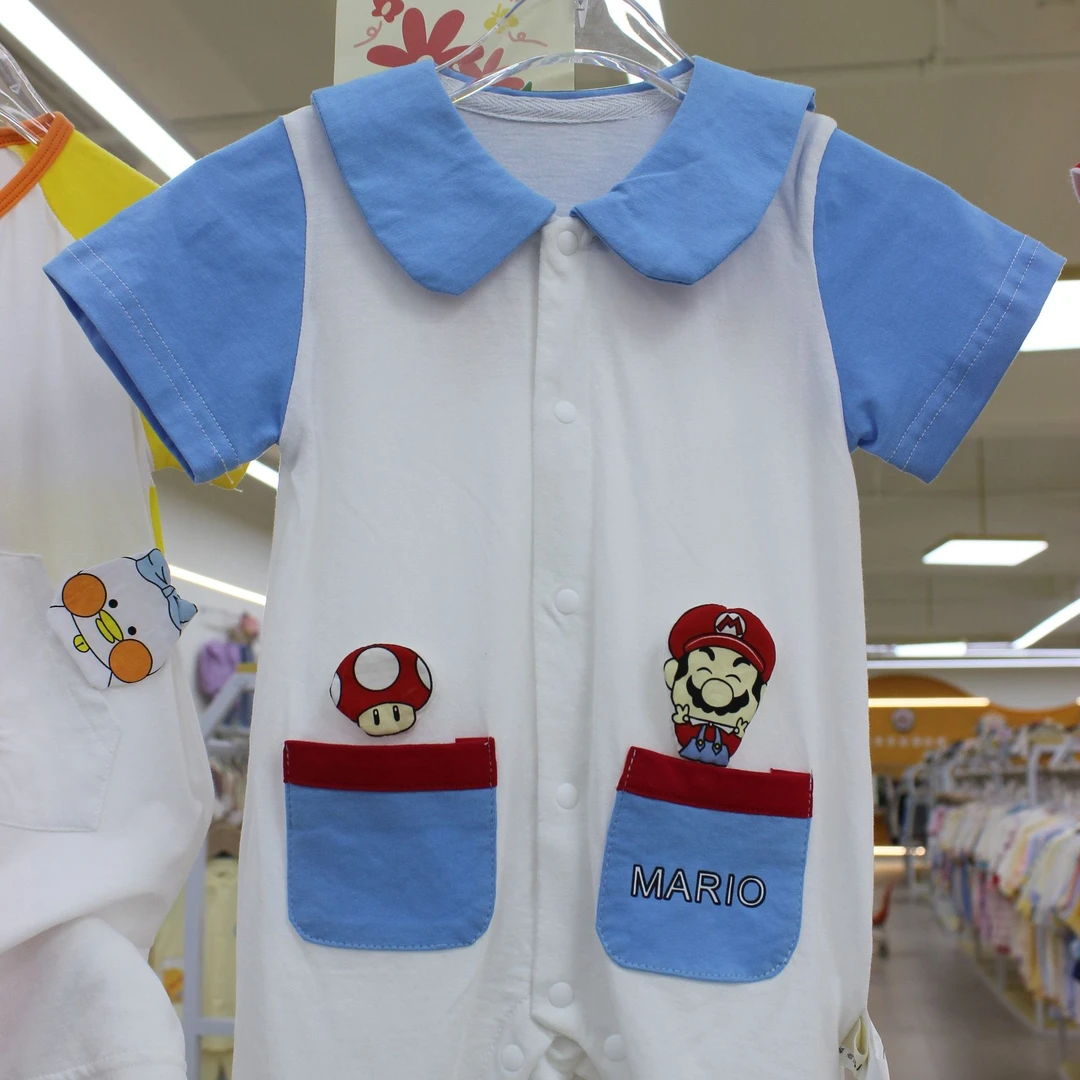 2024新款夏季婴儿儿童爬爬服纯棉宝宝翻领婴童卡通拼接