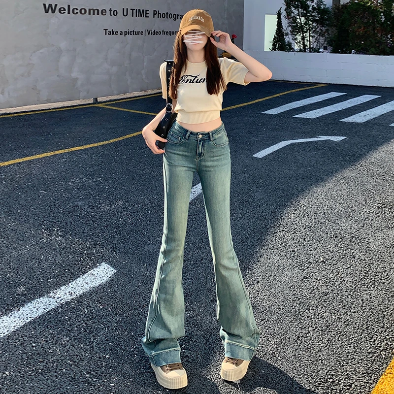 2024春季新款清湖蓝喇叭牛仔裤宽边新款柔软弹力好版型显高显瘦