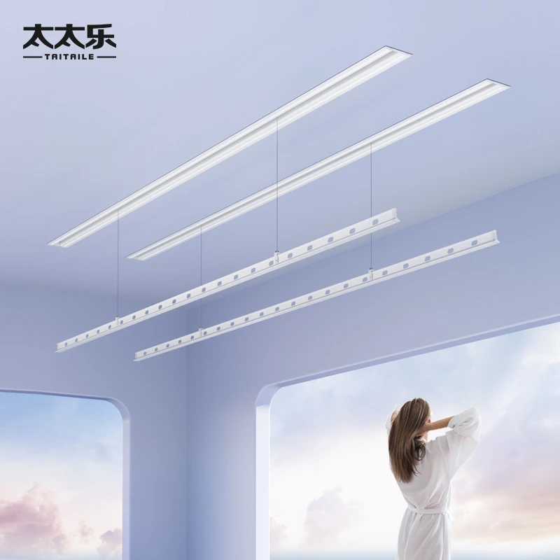 太太乐电动隐藏式晾衣架嵌入式照明风干烘干隐形语音智能晾衣机