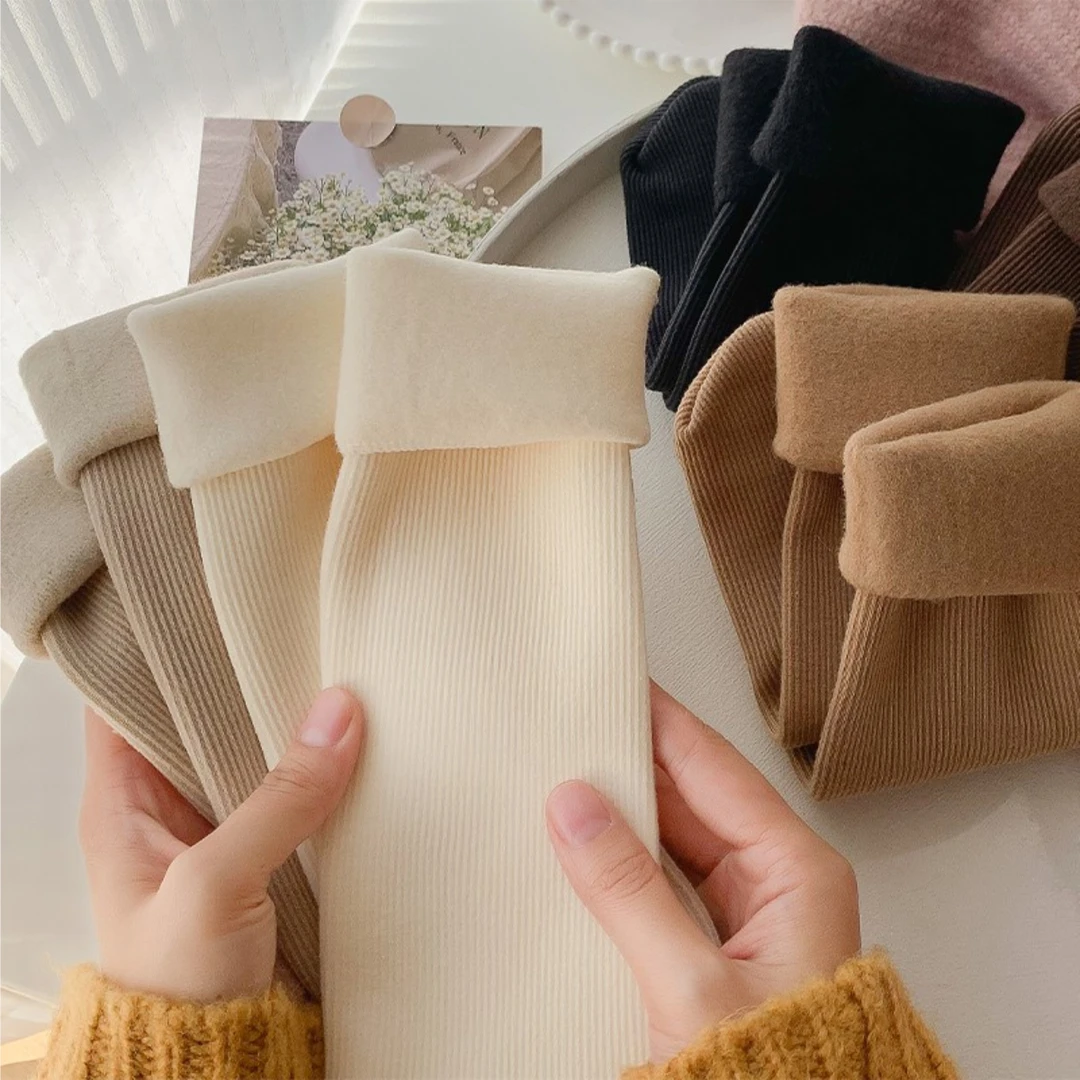 5双装雪地袜子女秋冬中筒袜加绒加厚保暖厚款袜新款长袜冬季冬天