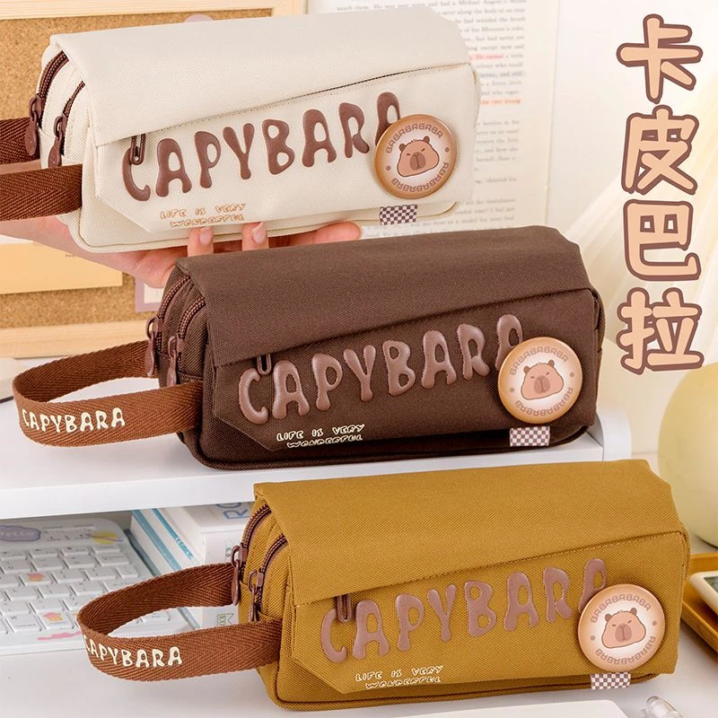 卡皮巴拉大容量笔袋男女孩可爱水豚多功能文具袋初中小学生铅笔盒