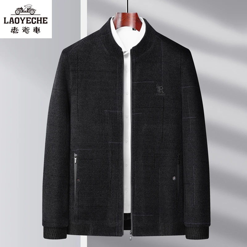 LAOYECHE/老爷车男士春秋款上衣爷爷立领中老年人衣服雪尼尔外套