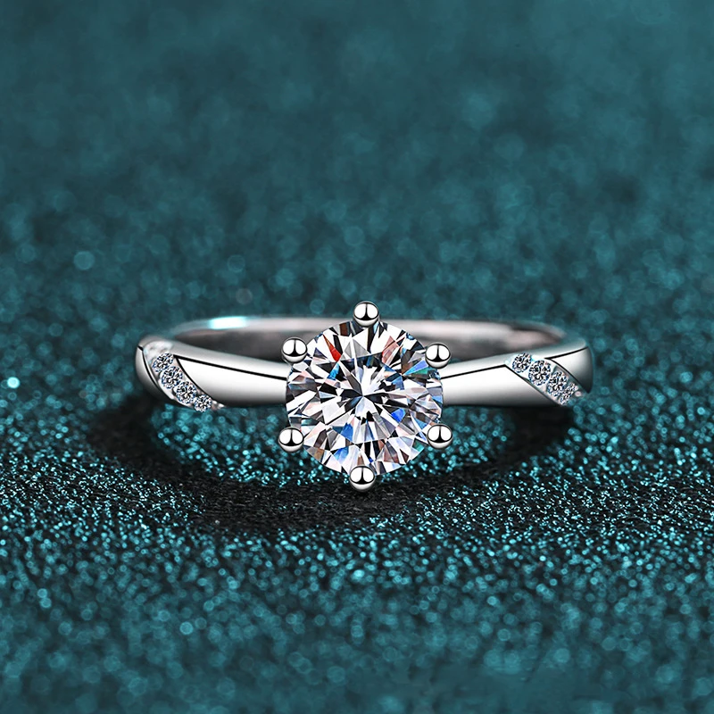 925银戒指 纯银经典款六爪气质女士莫桑石戒指女1克拉镶钻戒简约