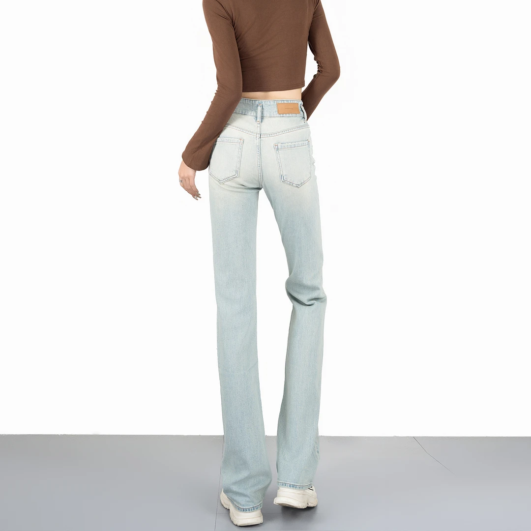 WENDY·HUANG【大王】高腰显瘦微喇叭牛仔裤女时尚修身设计感春季