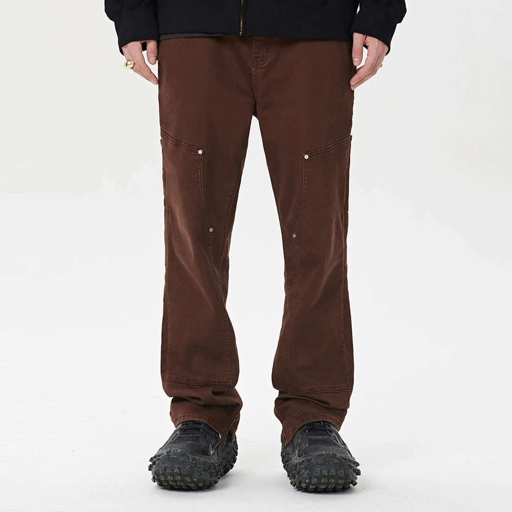 【5折】UARIED棕咖色做旧水洗开叉工装裤男宽松直筒长裤夏季直筒裤