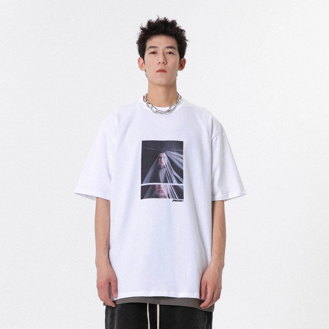 【3折】UARIED 蒙纱女印花圆领纯棉短袖T恤男国潮人物夏宽松情侣