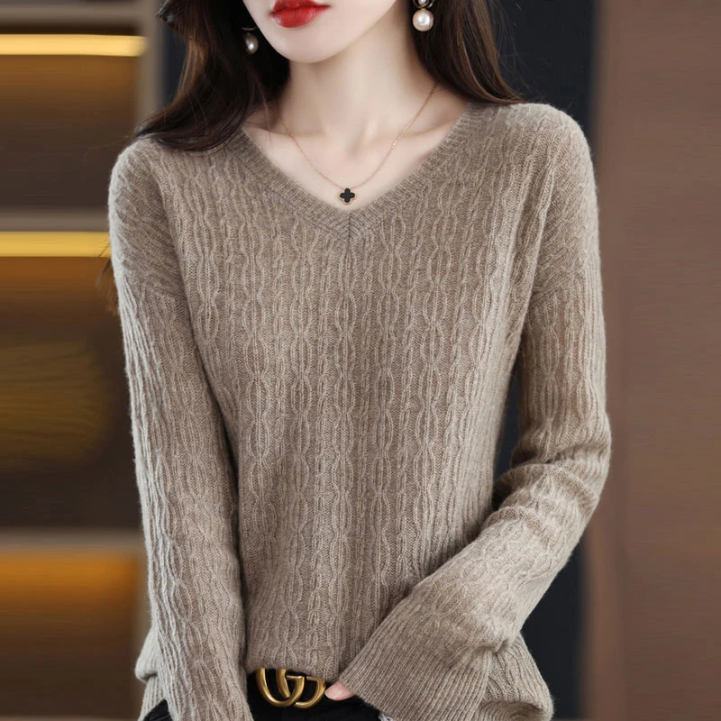 加厚内搭V领羊毛衫保暖女慵懒修身显瘦洋气时尚打底2024新款毛衣