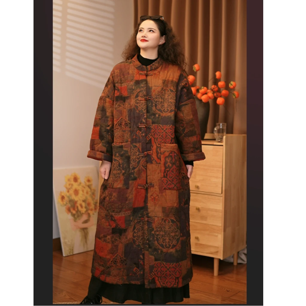 X821冬季棉衣【写生与麻】立领盘扣设计大口袋文艺中长款国风棉袄