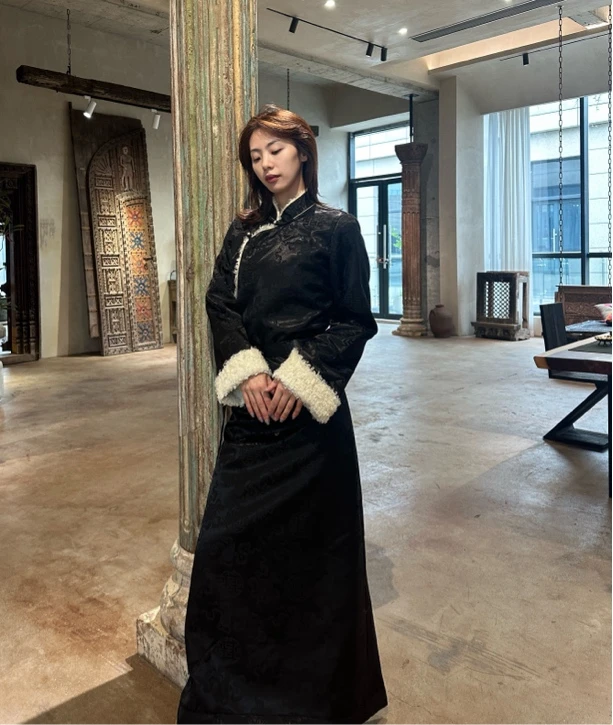 24新款冬季新款西藏服民族风长款加绒加毛博拉裙潮流