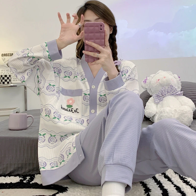 尾货福利 月子服6月份产后棉质喂奶哺乳衣春秋孕妇睡衣大码套装