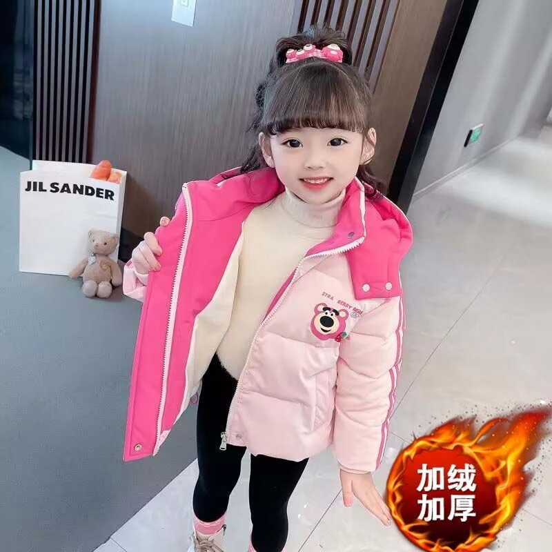 童装潮款女童服加绒加厚女宝宝冬装连帽外套儿童免洗衣小女孩