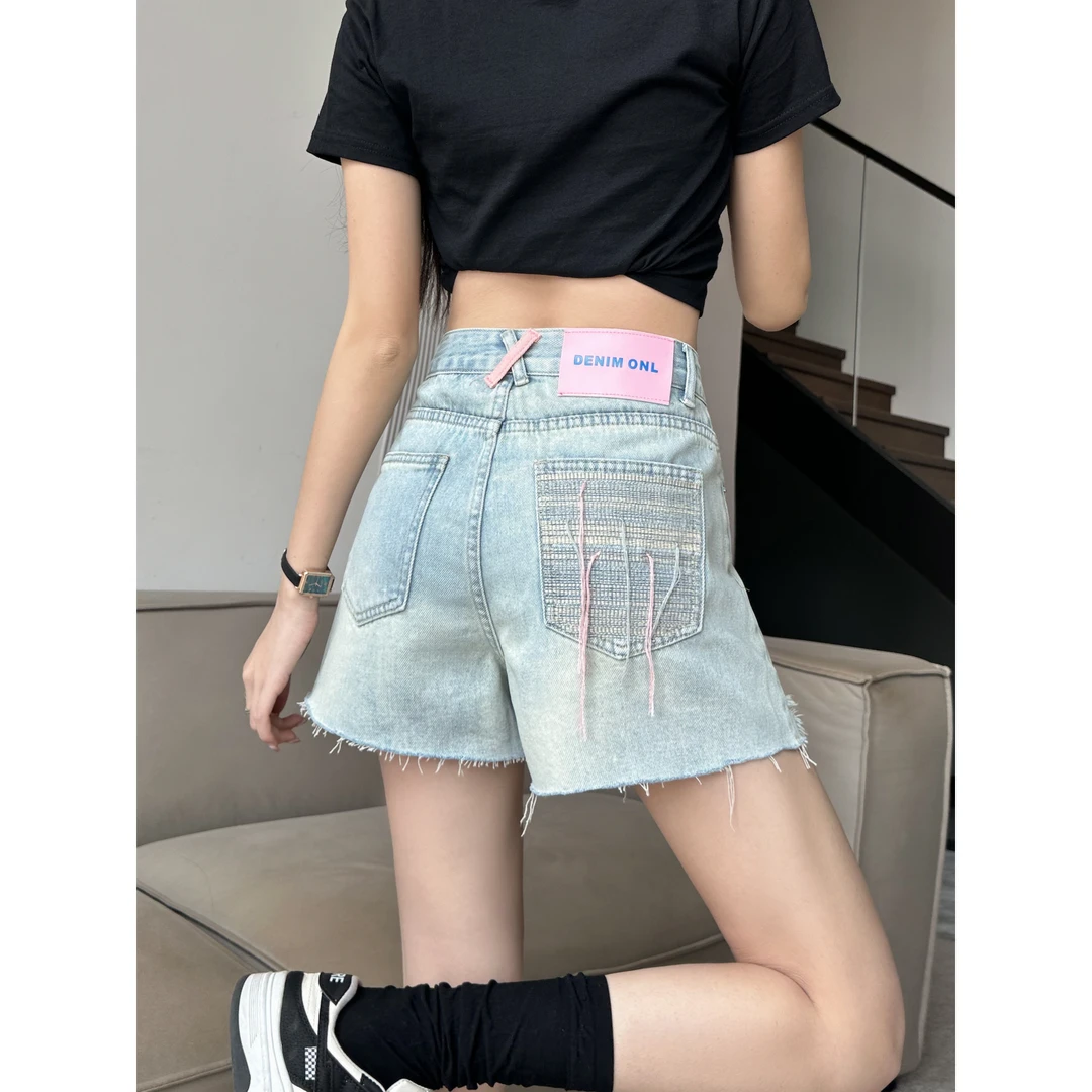 夏季破洞牛仔短裤女2023新款高腰显瘦阔腿宽松a字大码热裤潮ins薄