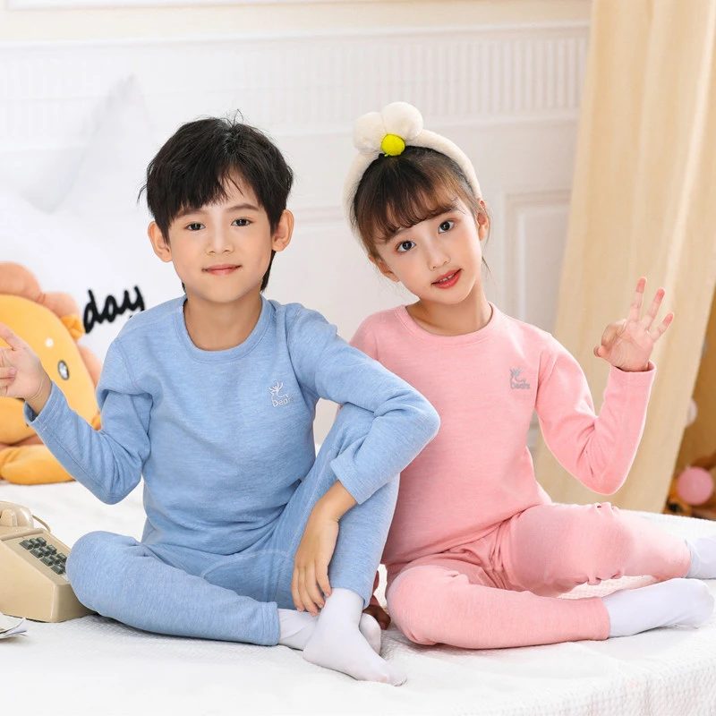 儿童秋冬保暖炫彩蚕丝无骨保暖内衣套装中大童家居服加厚秋衣秋裤
