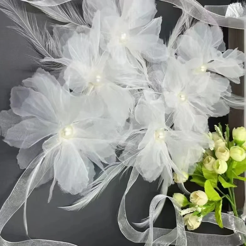 新款窗帘装饰品窗帘绑带轻奢唯美羽毛绑带窗帘配件扎带三朵花羽毛