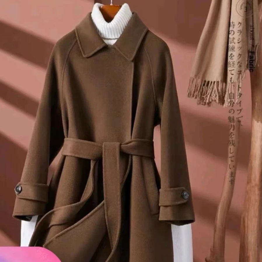 清9043秋冬新款美拉德色系时尚女士双面呢大衣气质显瘦网红百搭