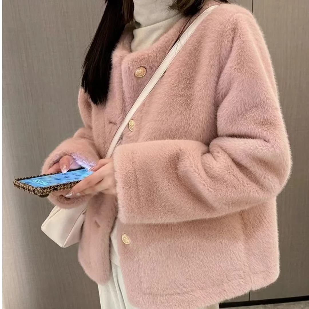 清好品质舒服细腻水貂绒时尚小香风加厚小个子上衣百搭毛毛绒外套