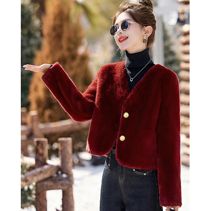 小香风毛绒绒外套女时尚百搭修身加厚气质显瘦小个子毛毛大衣秋冬