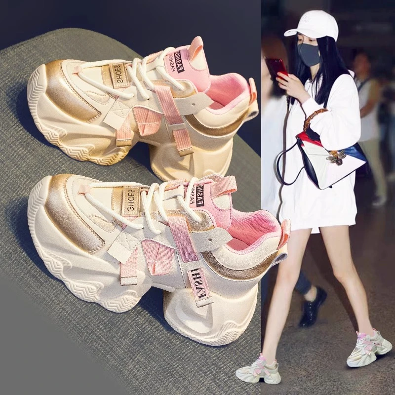986网红爆款真皮女鞋2025年春夏新款松糕厚底内增高运动休闲鞋老