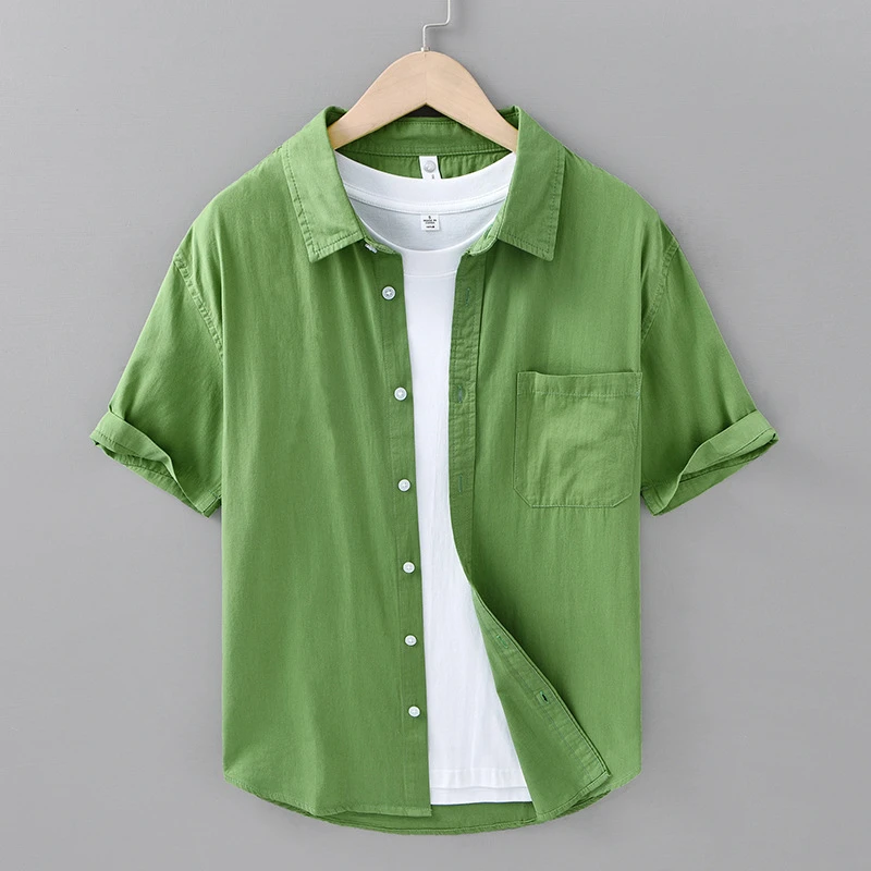 杉海仕家夏季新款休闲衬衫男士短袖简约百搭衬衫控穿搭上衣衬衣
