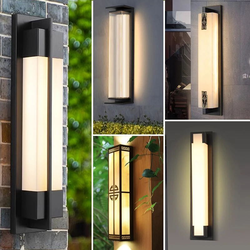 新中式户外壁灯防水别墅庭院门柱灯酒店大门室外仿云石壁灯太阳能