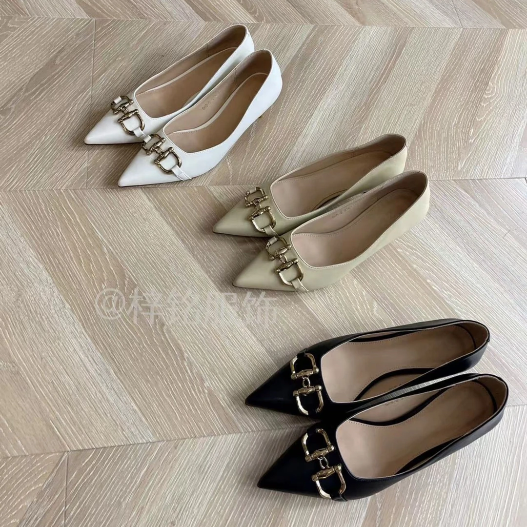 【梓铭】565-2 高端自留！超好穿 尖头通勤中跟单鞋猫跟软皮