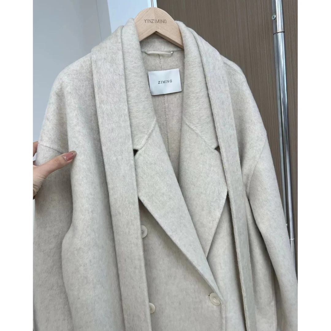 【梓铭】9034~私服高端定制定染贵妇白富美米色 高支绵羊毛大衣