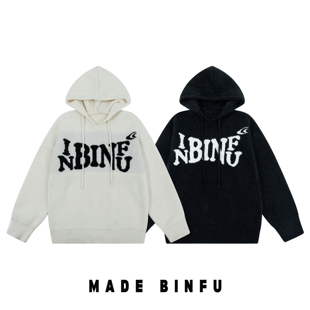 BINFU 2024年秋季新款 男女同款情侣装连帽针织宽松版毛衣