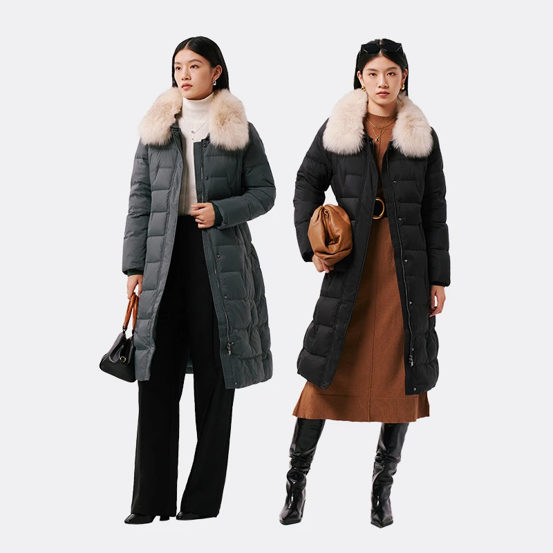 千仞岗冬季时尚女士轻奢狐狸毛领保暖收腰加厚羽绒服Y269116Y