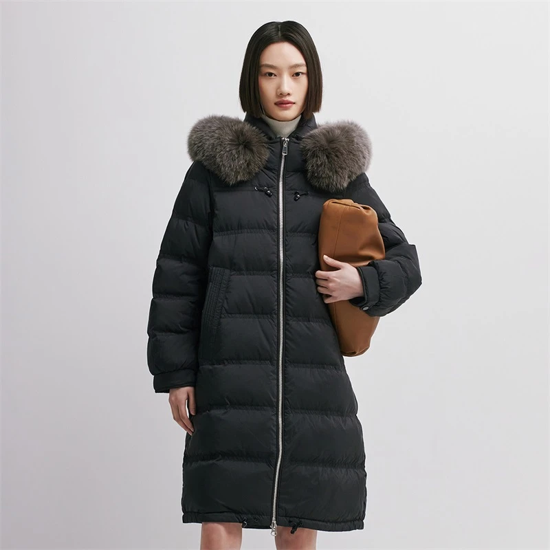 千仞岗时尚休闲女款连帽大毛领加厚保暖长款羽绒服外套Y269772Y