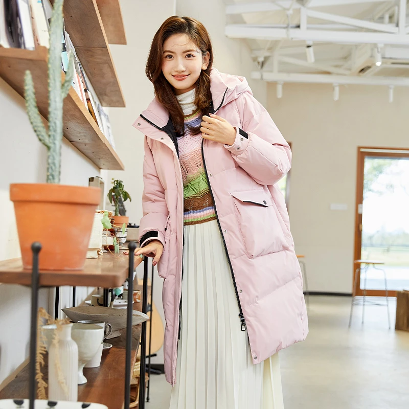 千仞岗女士中长版连帽时尚保暖休闲潮流宽松防风羽绒服Y278172Y