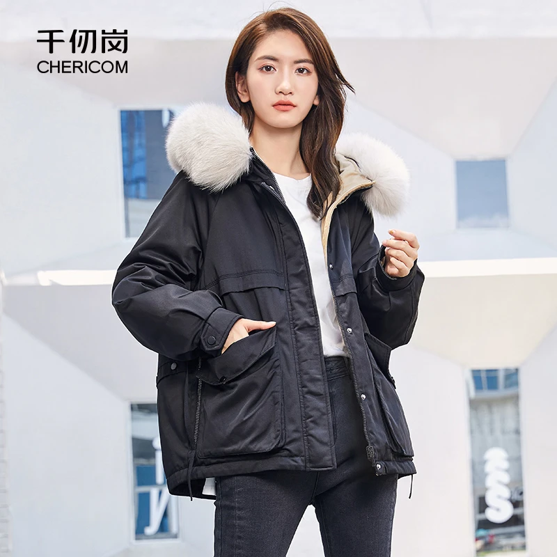 千仞岗秋冬派克工装大毛领连帽加厚宽松反季羽绒服Y279250Y