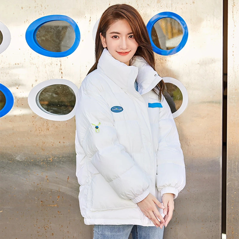 千仞岗时尚休闲百搭学生宽松加厚保暖立领撞色小个子短款羽绒服