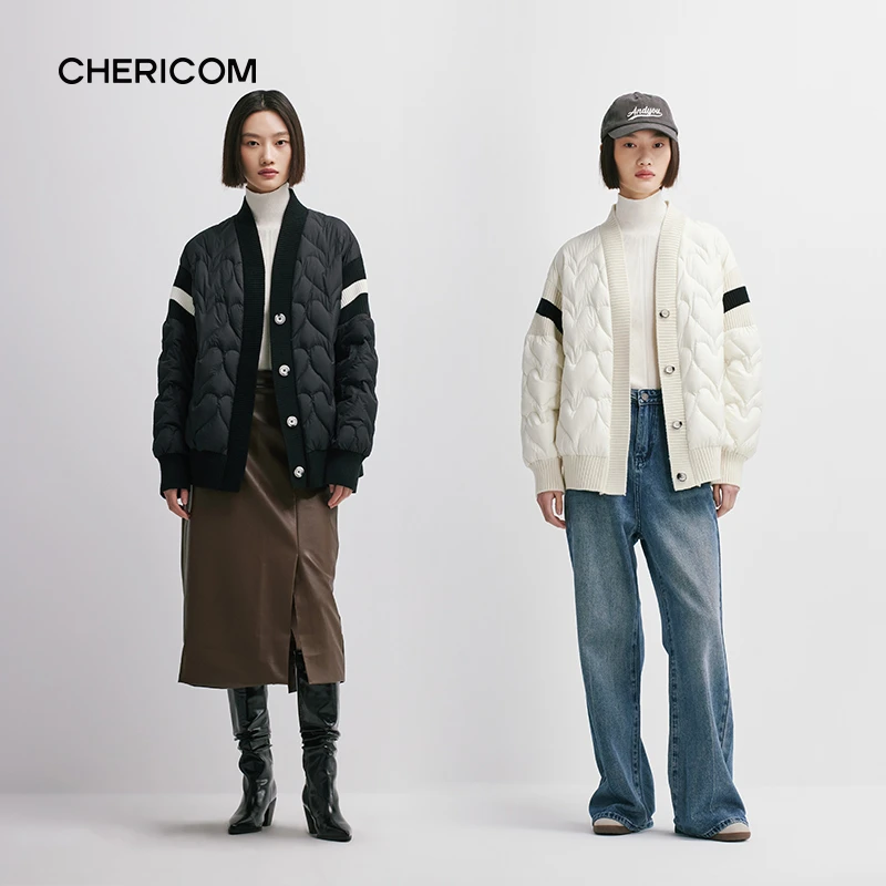 千仞岗秋冬新款女廓形复古时尚针织袖领保暖外套Y298007Y