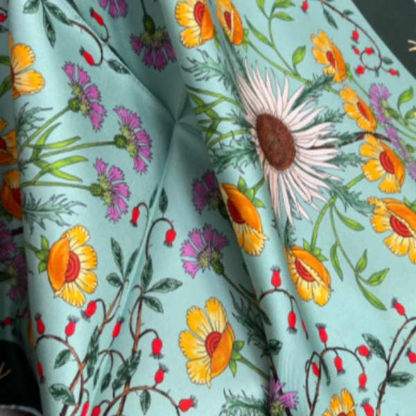 【70斜纹绸-雏菊花园】66cm桑蚕丝方巾气质时尚百搭