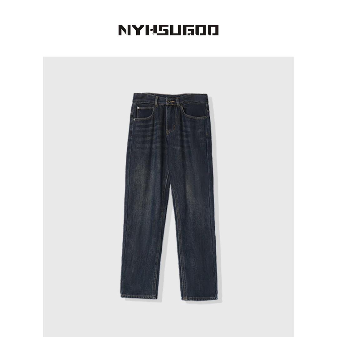 南乙2905冬男加绒加厚高街潮流美式复古牛仔裤棉质百搭休闲长裤