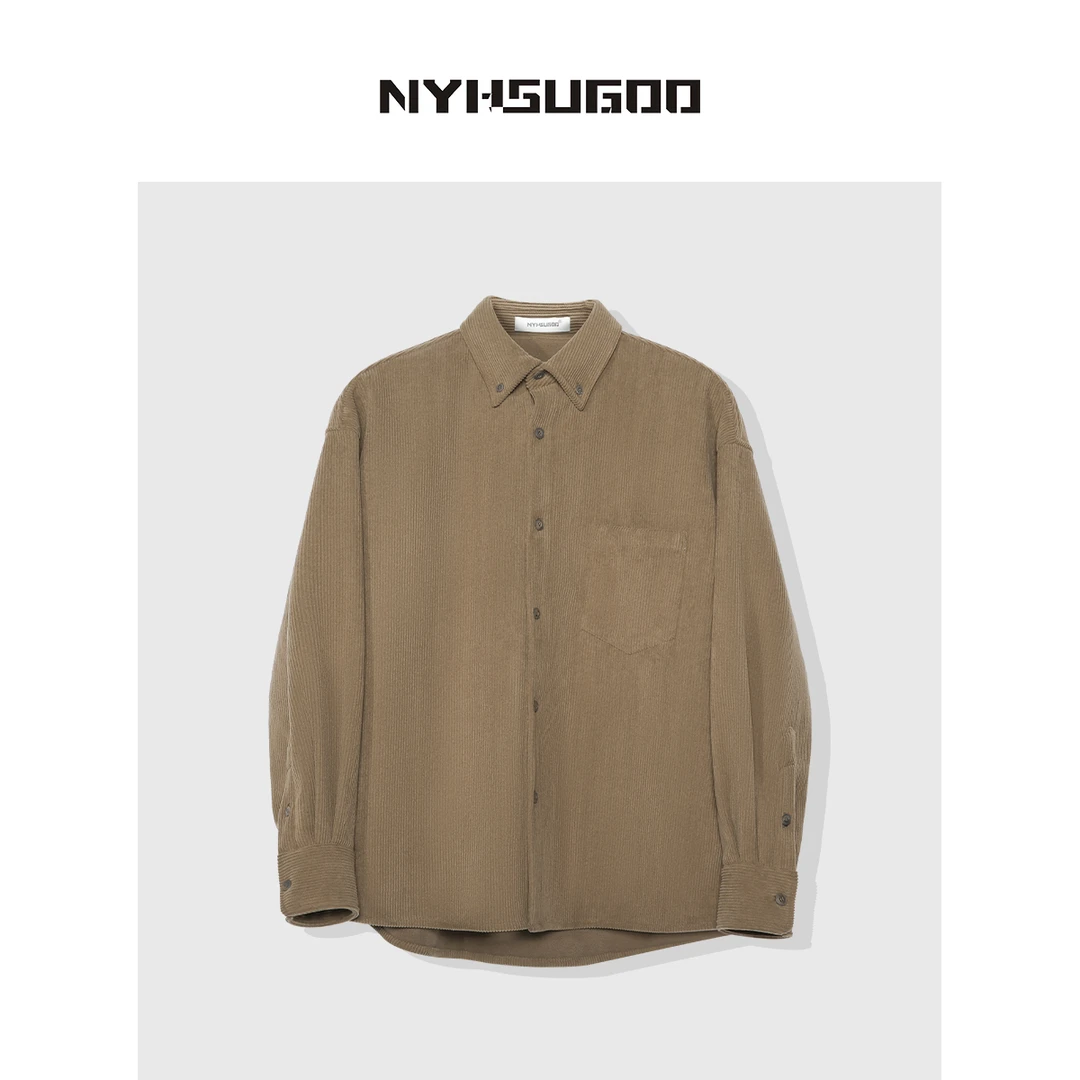 南乙2831男士秋冬加绒新款纯色灯芯绒长袖百搭韩版潮流外套衬衫