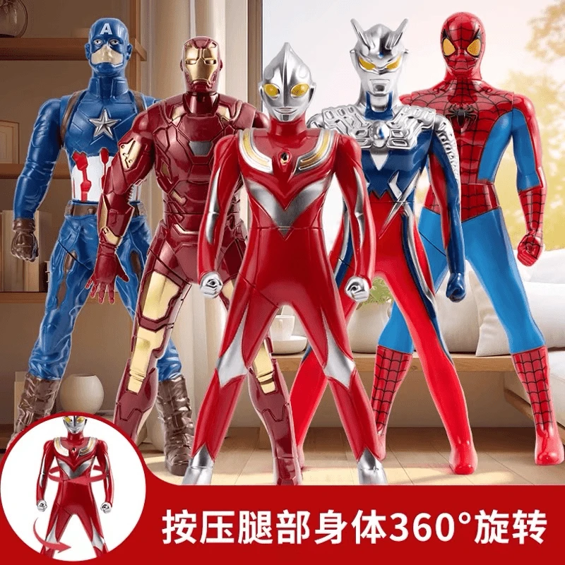 按压旋转赛罗迪迦奥特曼手办模型银河蜘蛛侠钢铁人偶儿童玩具礼物