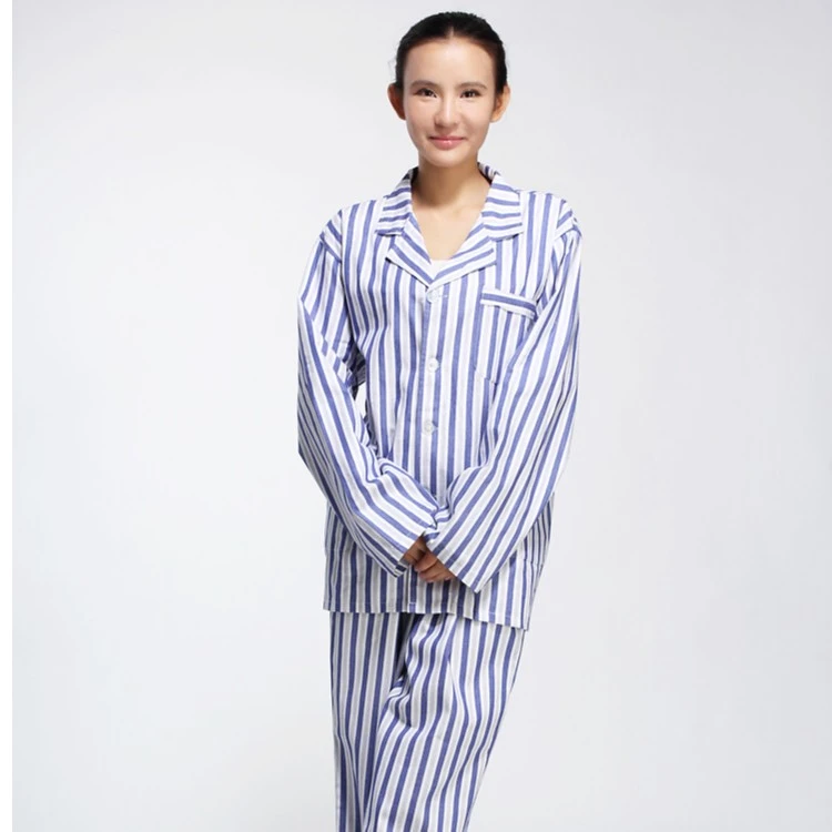病号服纯棉透气睡衣女蓝白条长袖病员服套装医院患者病人装护理服
