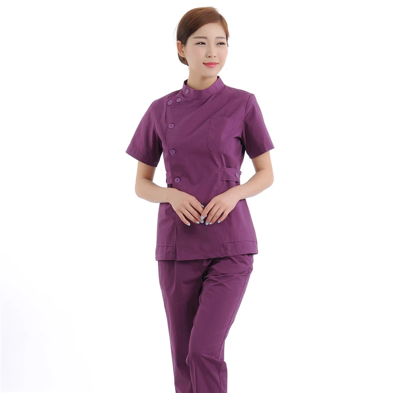 女护士服立领偏襟短袖套装夏季薄款实验室美容院养老院护工工作服