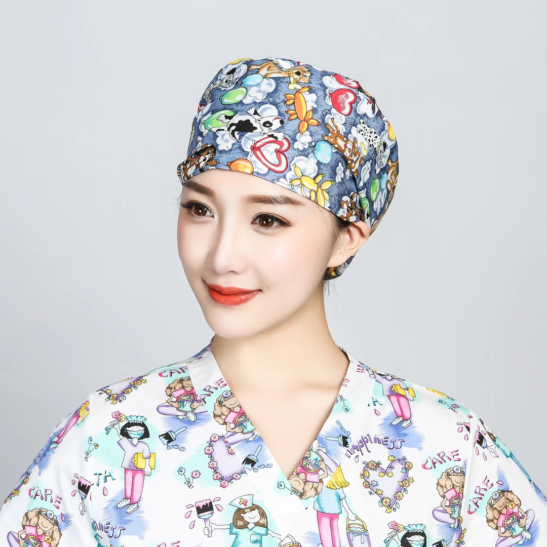 巧护士圆筒帽加弹簧小熊气球女医生护士帽薄款包头纹绣师美容帽子