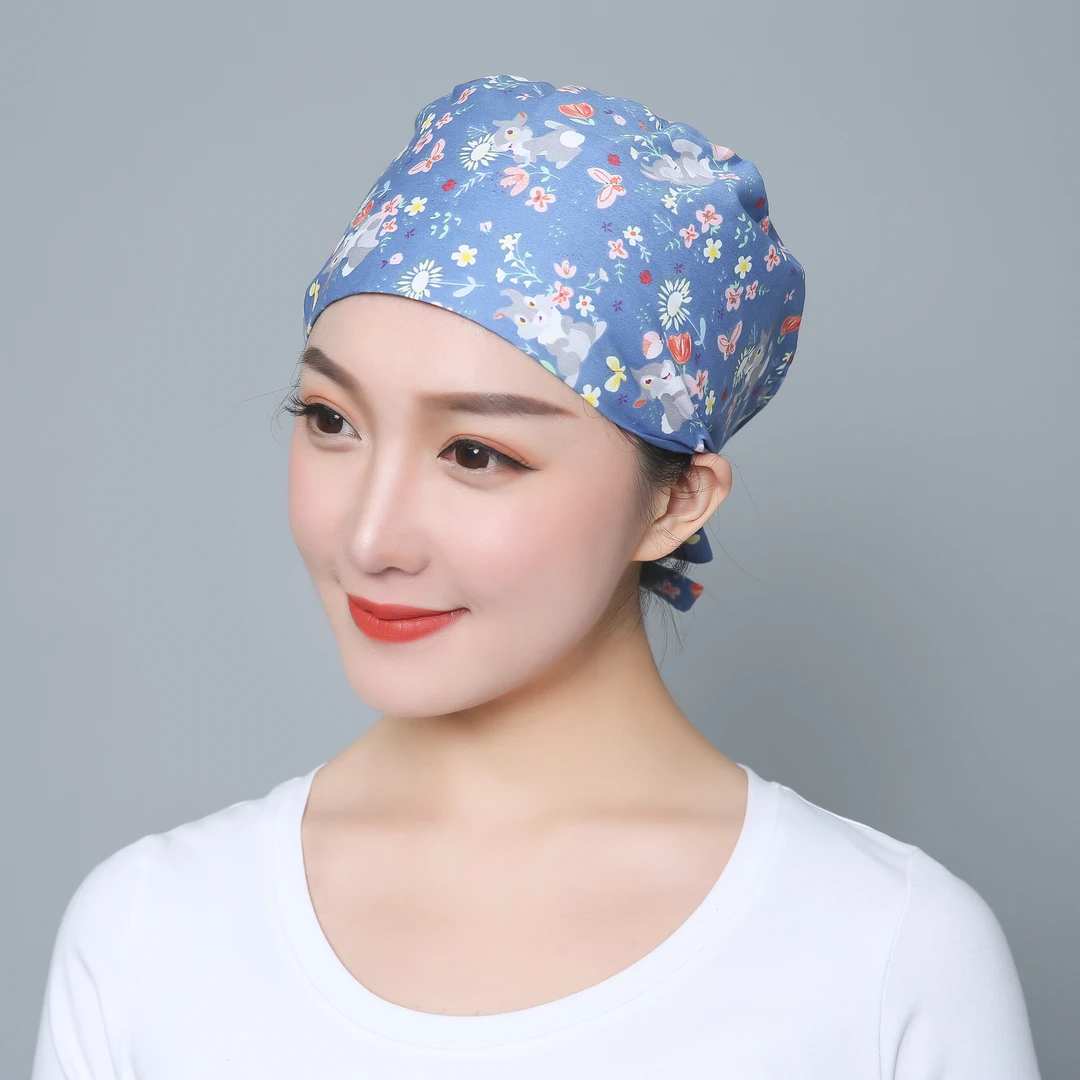 巧护士系带葫芦帽小灰兔蓝男女医生护士帽时尚薄款透气厨房油烟帽