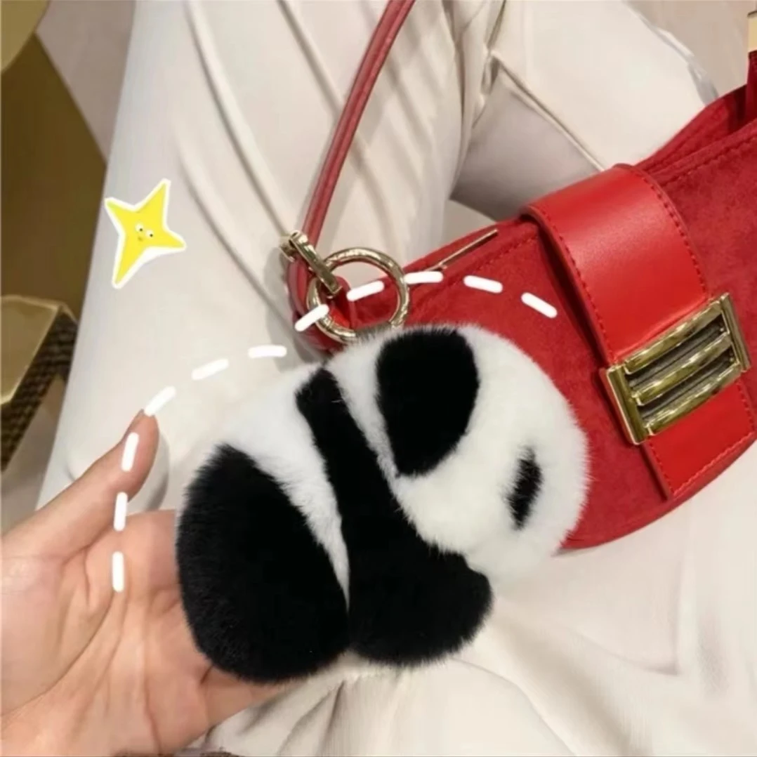 软萌可爱獭兔毛小熊猫挂饰个性创意毛绒公仔玩偶钥匙扣包挂件礼物