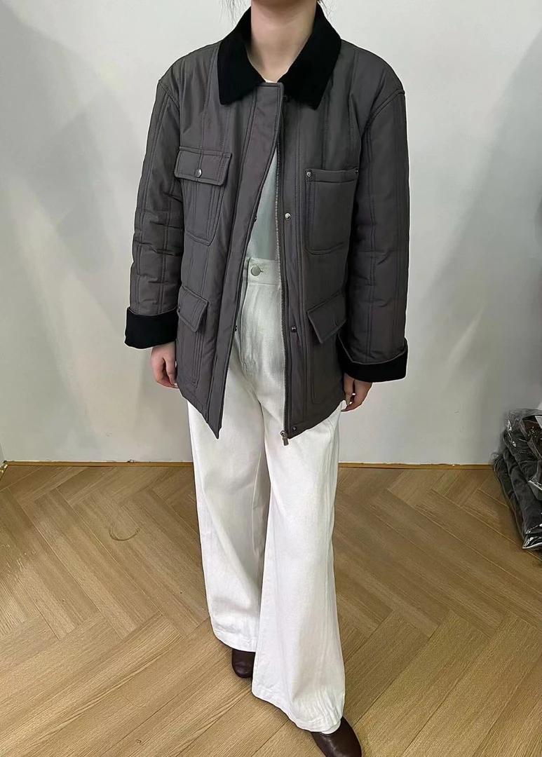 日韩系复古高品质加厚保暖拼接灯芯绒上衣外套