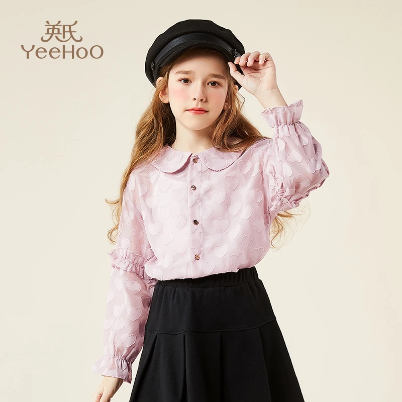 【断码福利】英氏女童爱心衬衣洋气外罩内搭儿童翻领长袖衬衫YFW