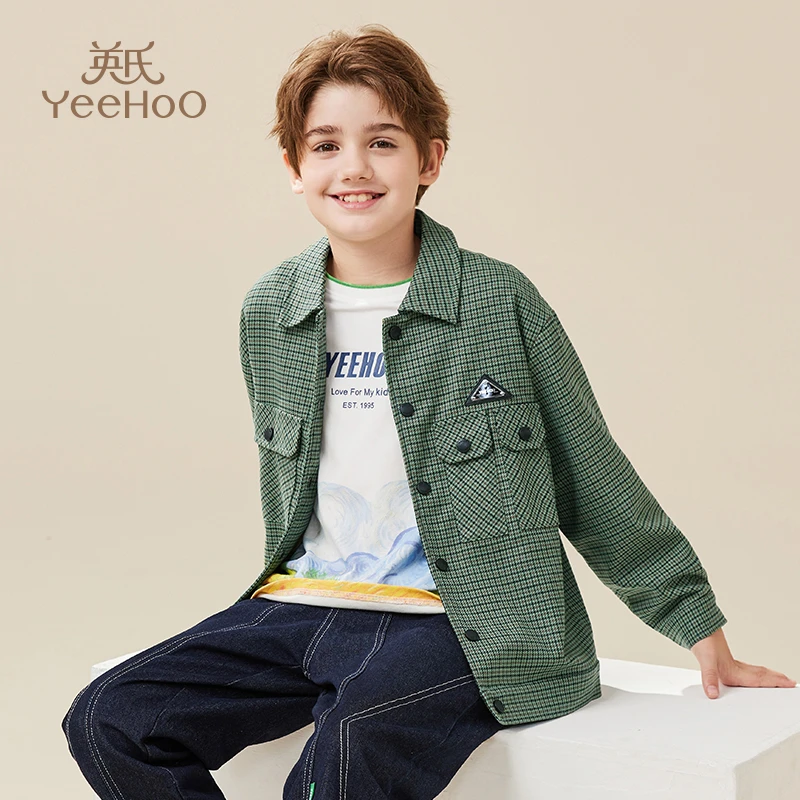 【断码特卖】英氏男童时尚千鸟格外套儿童外套夹克上衣外套YFJ