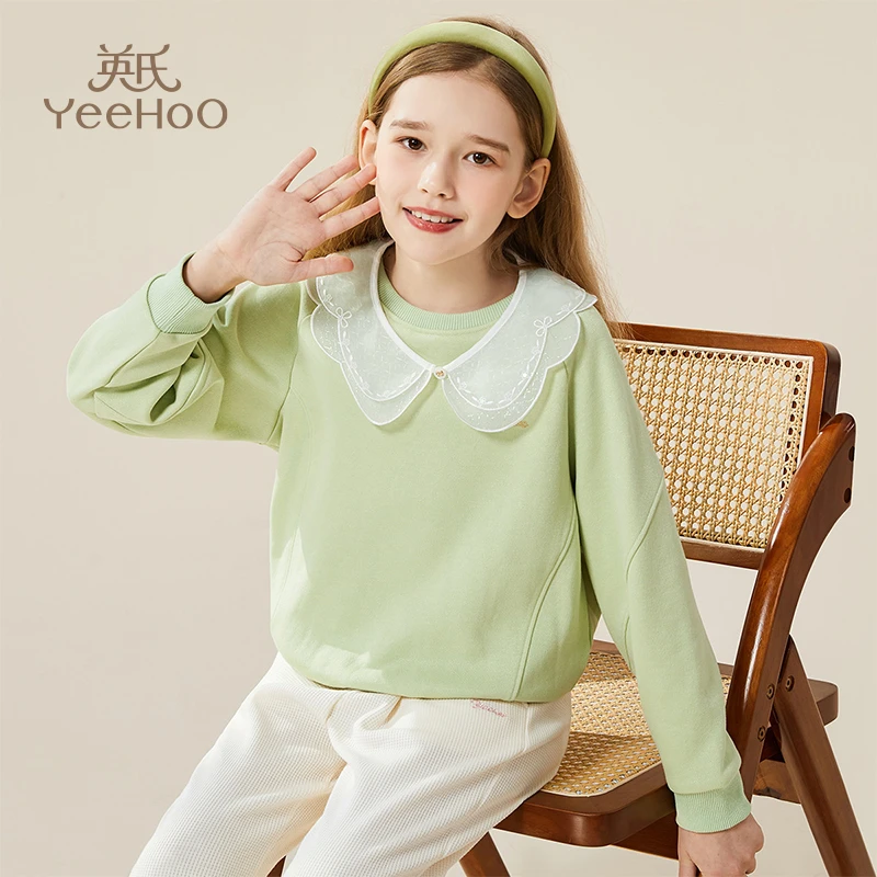 【断码捡漏】英氏女童卫衣秋季儿童长袖套头花边领上衣YFW